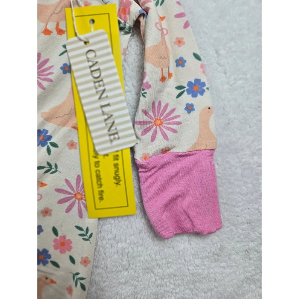 Caden Lane Bamboo Viscose Duck Floral 2-Way Zip Footie Sleeper 0-3 Months NEW